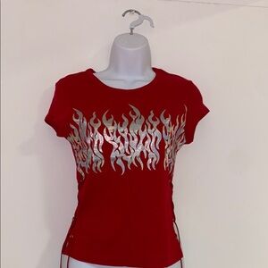 Vintage Holographic Flame Lace Up Top